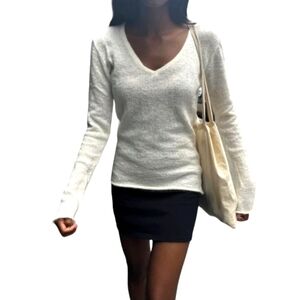 Brandy Melville Andi Mohair V-Neck Sweater.  Cream color. Size Small - Medium